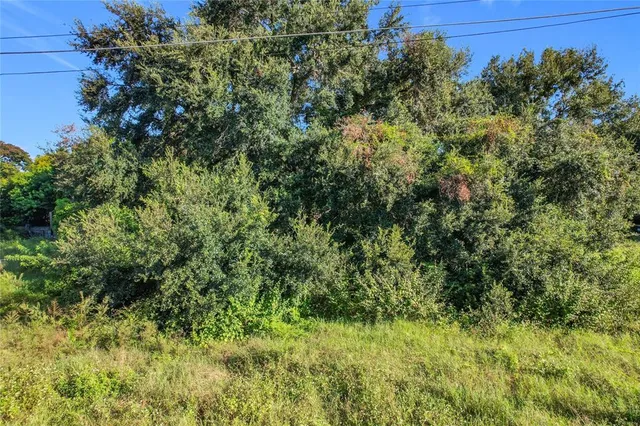 an aerial view of a house with swimming pool and garden