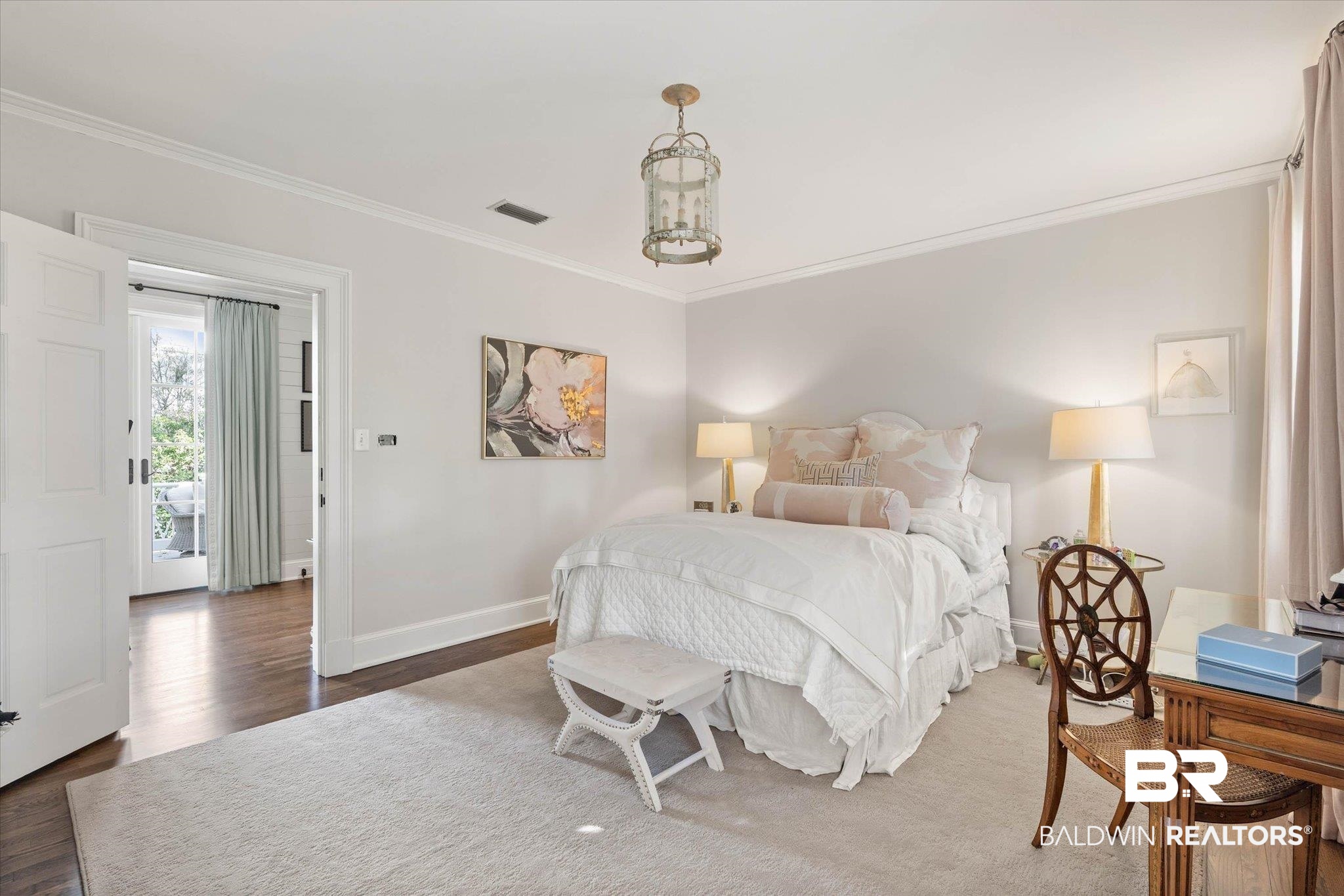 2256 De Leon Avenue Mobile, AL 36607 - Photo 33 of 61 Bedroom with crown molding, wood finished floors, and suspended lighting