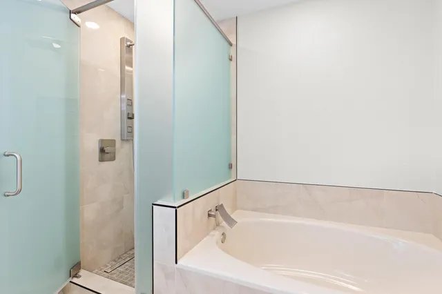 a bathroom with a bathtub