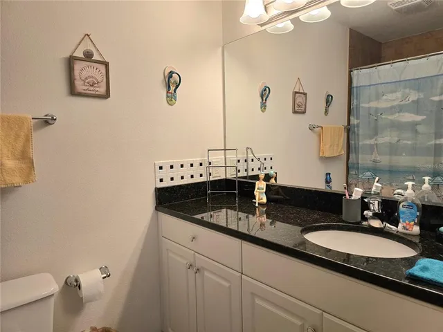 a bathroom with a sink and a mirror with toilet