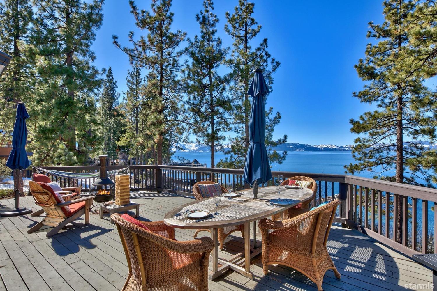 1472 Flowers Glenbrook, NV 89413 - Photo 6 of 25 a view of a dinning table and chairs on the deck