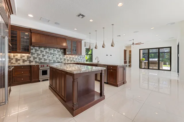 a view of a swimming pool with a garden