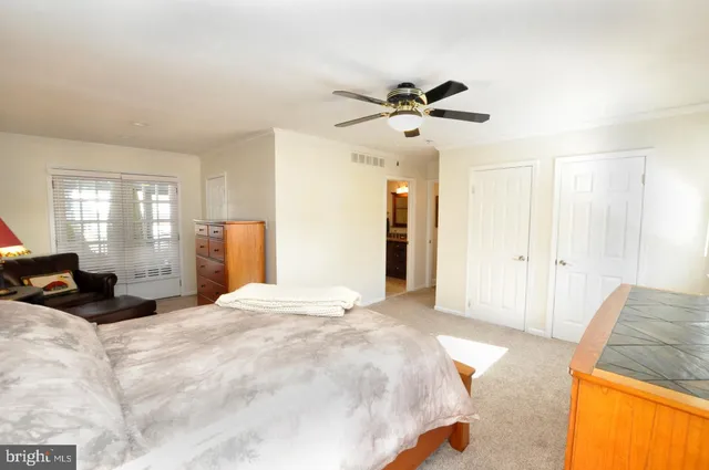 a bedroom with a bed and a couch