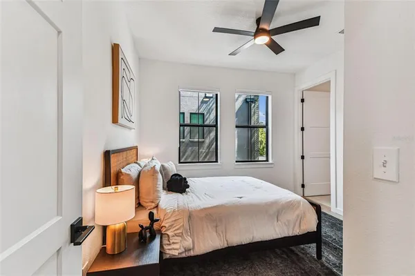 a view of a city from a patio