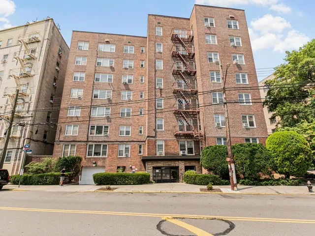 a front view of a multi story building