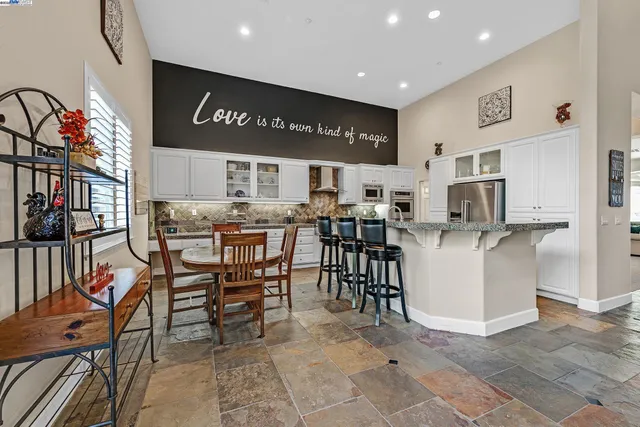 a view of a dining area with furniture