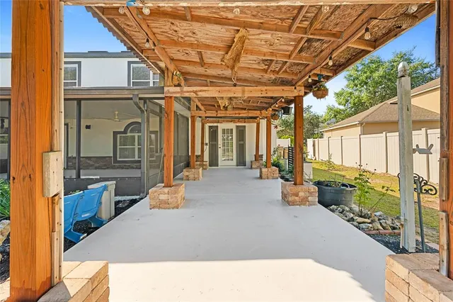 a outdoor space with seating area