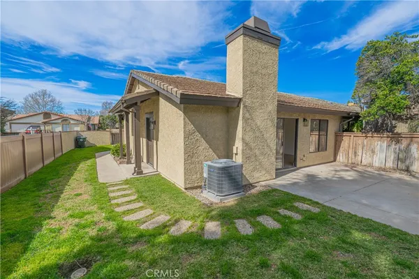 a view of a backyard with plants and large trees
