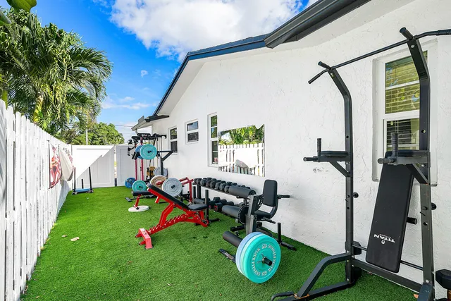 a view of a porch with a backyard