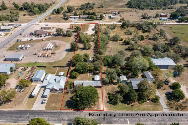 a view of a park with large trees