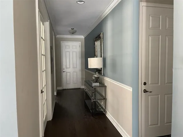 a view of a hallway with elevator