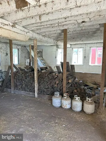 a view of a storage room with windows