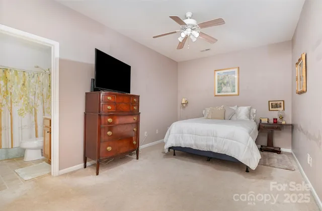 a bedroom with a bed and a tv