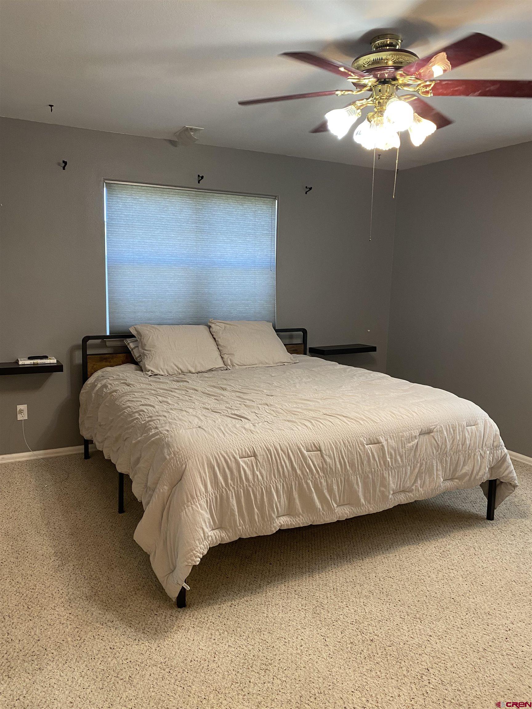 802 Riley Lane Delta, CO 81416 - Photo 10 of 16 a bedroom with a bed and a chandelier