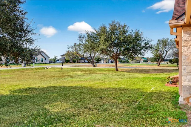 a view of yard with green space and trees