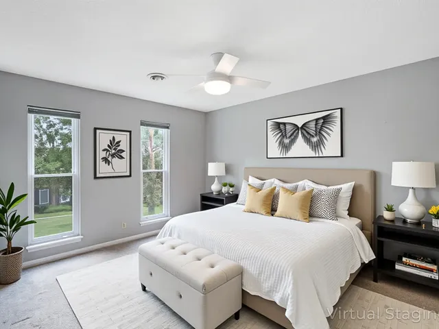 a view of an empty room with windows