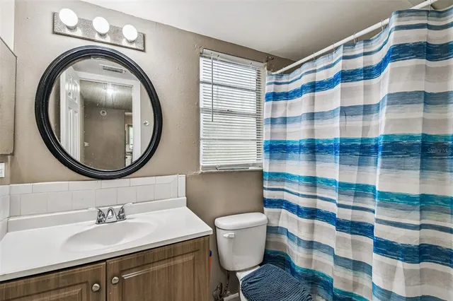 a bathroom with a sink a toilet and a mirror