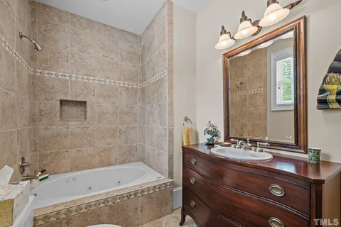 a view of a yard with plants and large trees