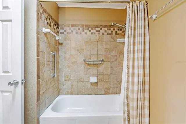 a bathroom with a bathtub