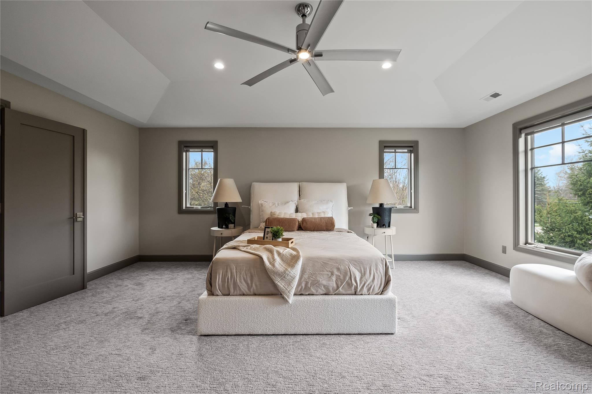 3824 Poppleton Street Troy, MI 48084 - Photo 25 of 51 Bedroom featuring carpet flooring, ceiling fan, vaulted ceiling, and recessed lighting
