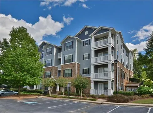 a front view of a multi story building