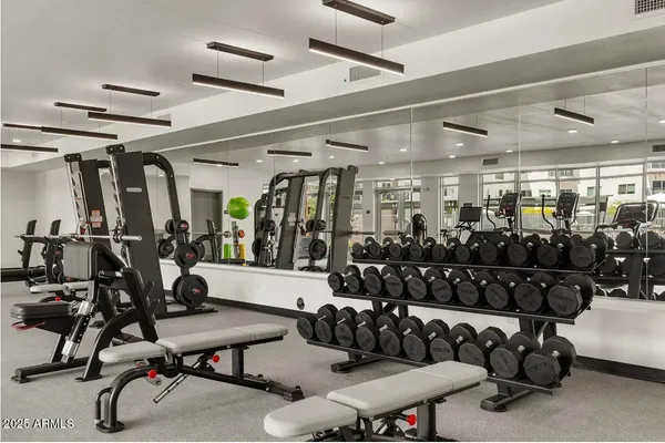 a view of a room with gym equipment