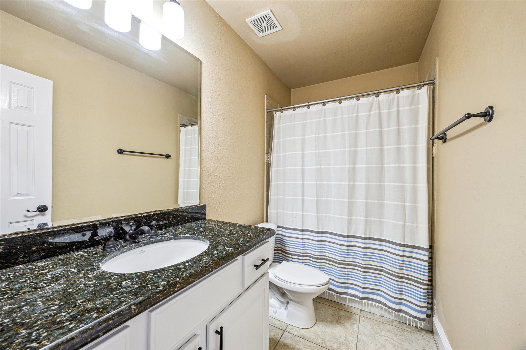 210 Grove Street Houston, TX 77020 - Photo 19 of 28 a bathroom with a granite countertop sink toilet and shower