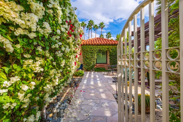 a flower plants sitting in front of a house