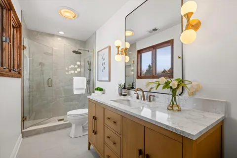 a living room with large window