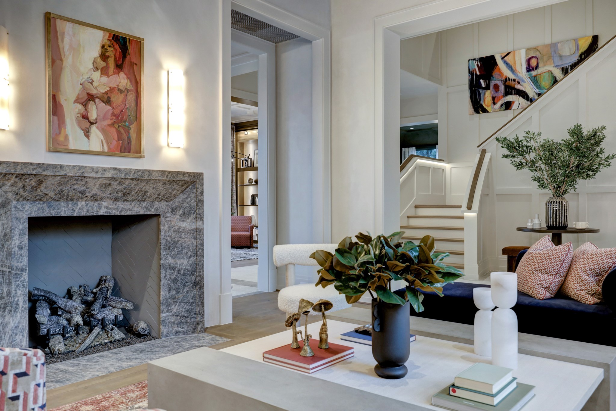 626 Rocky River Road Houston, TX 77056 - Photo 18 of 22 a living room with furniture potted plant and a fireplace