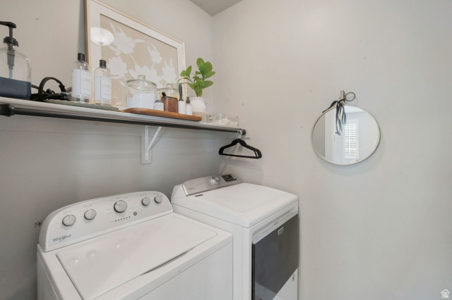 2319 North 3370 West Lehi, UT 84048 - Photo 16 of 30 Dedicated laundry area featuring a white top-load washing machine and a front-load dryer