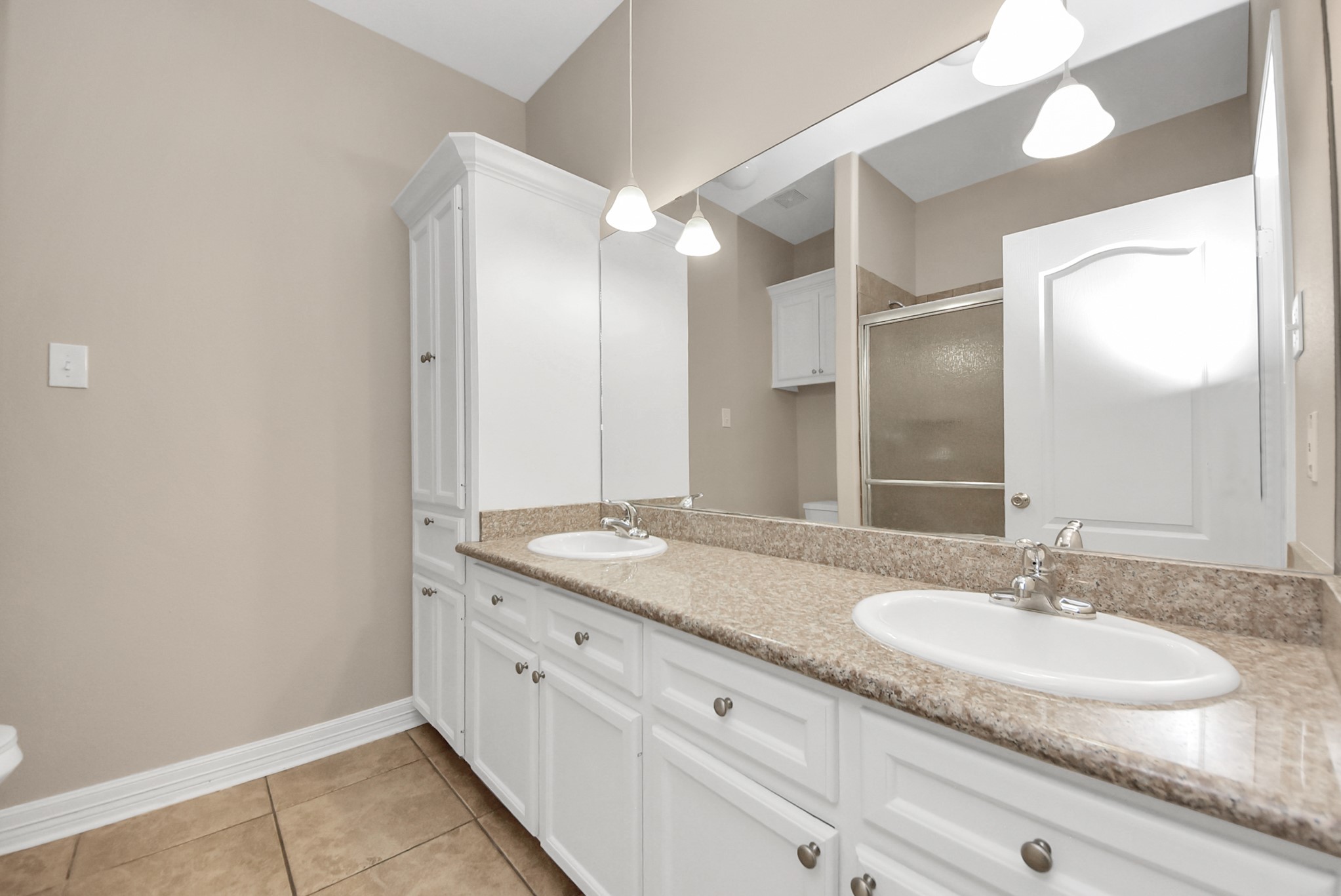 4320 Barkaloo Road Baytown, TX 77521 - Photo 19 of 28 a bathroom with a granite countertop sink and a mirror
