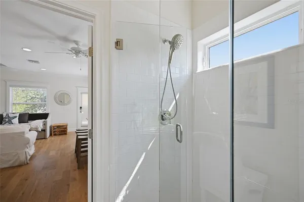 a living room with a large window