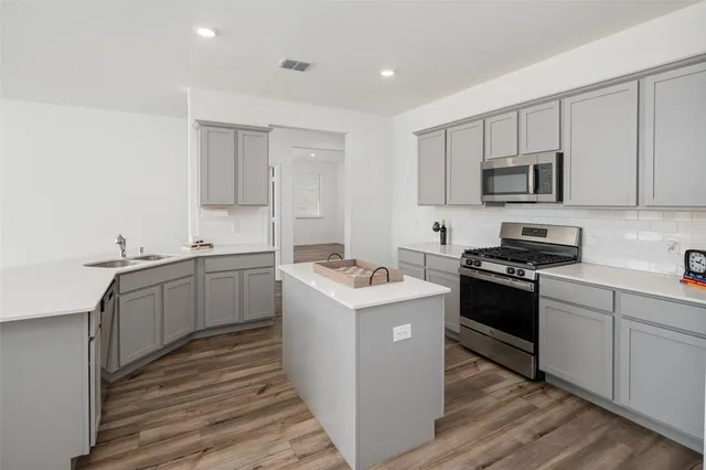a kitchen with a sink cabinets and stainless steel appliances