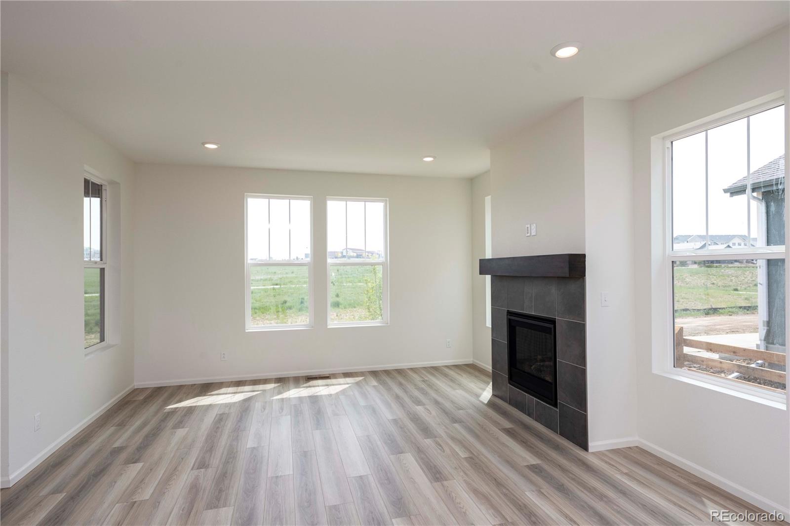 313 Rodden Drive Erie, CO 80516 - Photo 4 of 25 an empty room with wooden floor fireplace and windows