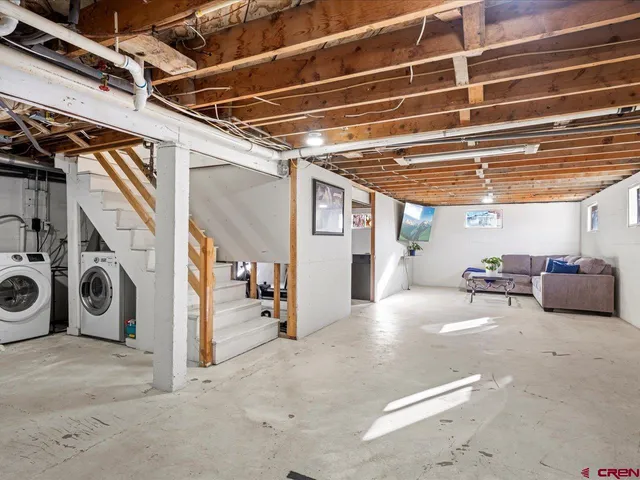 a view of a garage with storage