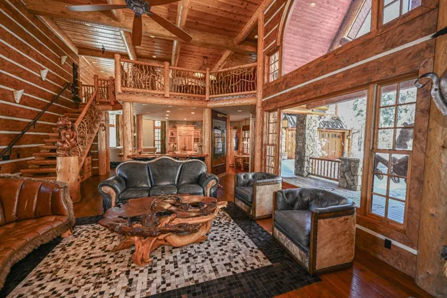 front view of a balcony with a rug