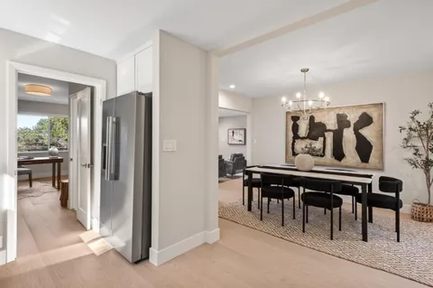 a view of a a dining room with furniture