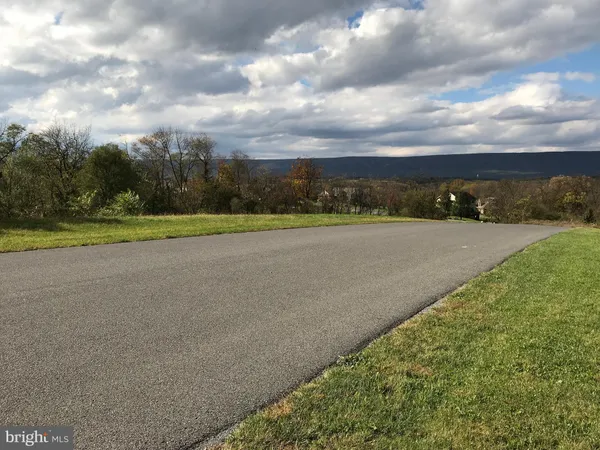a view of a field with an ocean view