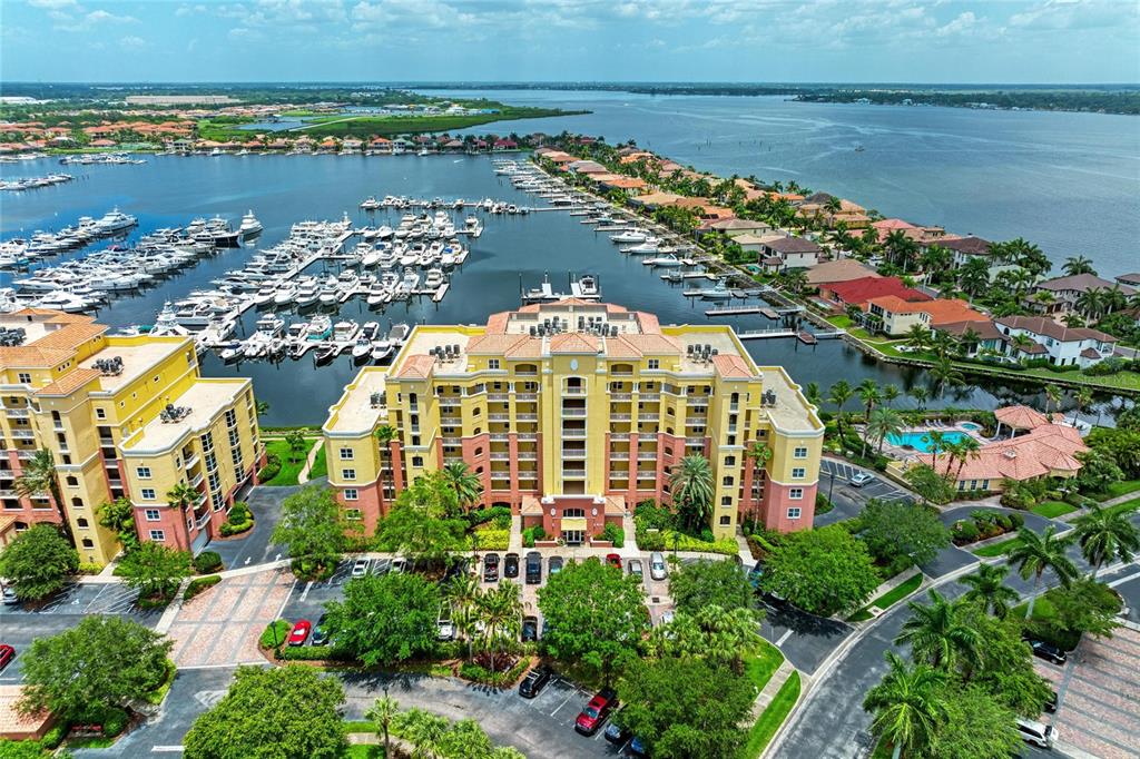 a view of a lake with a city