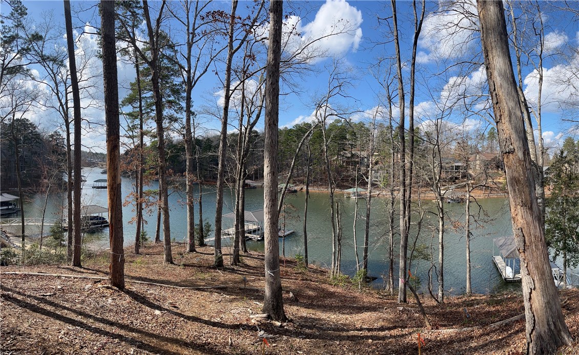 This scenic lakefront lot offers direct water access and picturesque views through mature trees.