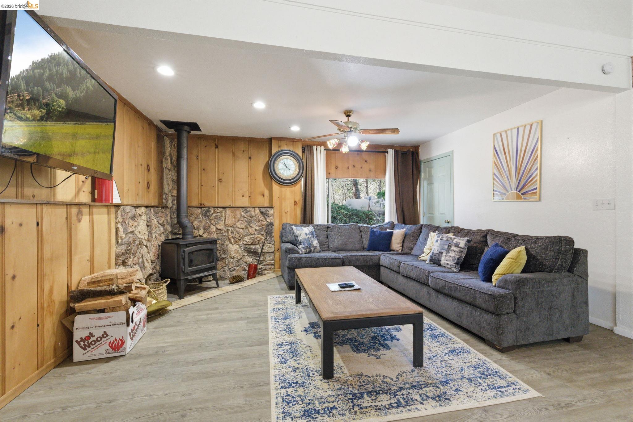 24189 South Fork Road Twain Harte, CA 95383 - Photo 5 of 34 a living room with furniture and a fireplace
