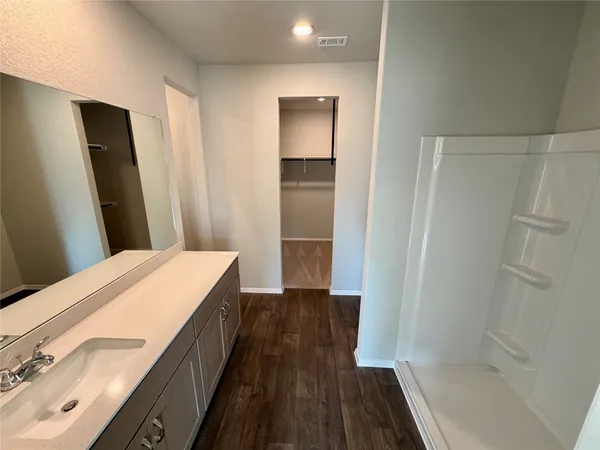 a bathroom with a sink and a shower