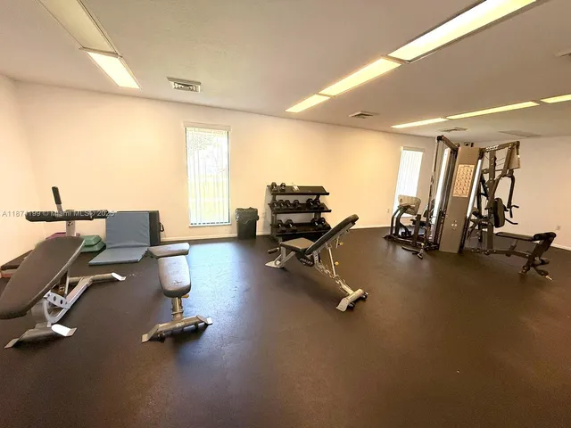 a view of a room with gym equipment