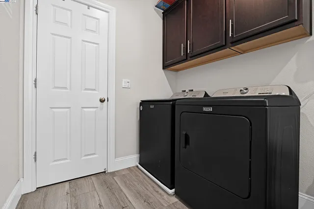 a view of storage and utility room with wooden floor