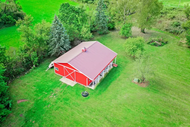 an aerial view of a house