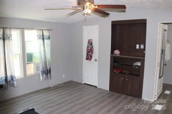a bathroom with a shower curtain