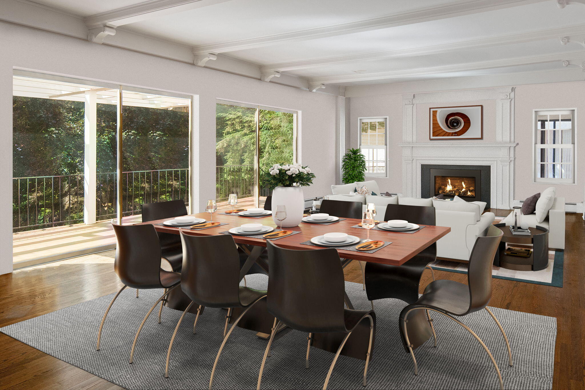 2061 Ponus Ridge Road New Canaan, CT 06840 - Photo 21 of 50 a dining room with a wooden table and chairs