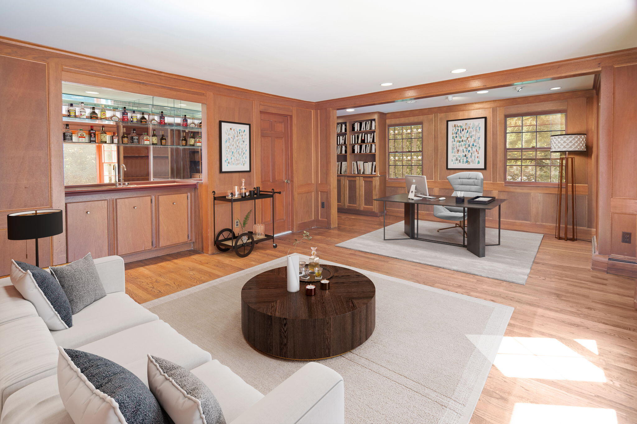 2061 Ponus Ridge Road New Canaan, CT 06840 - Photo 22 of 50 a living room with furniture and large windows
