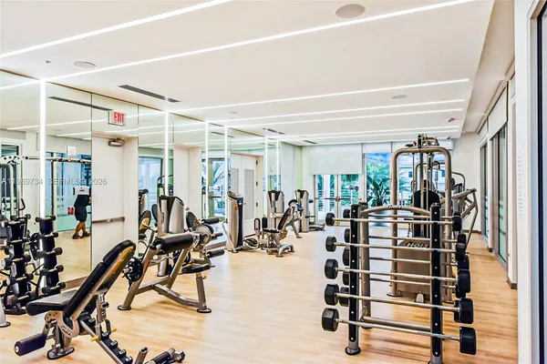 a view of a room with gym equipment